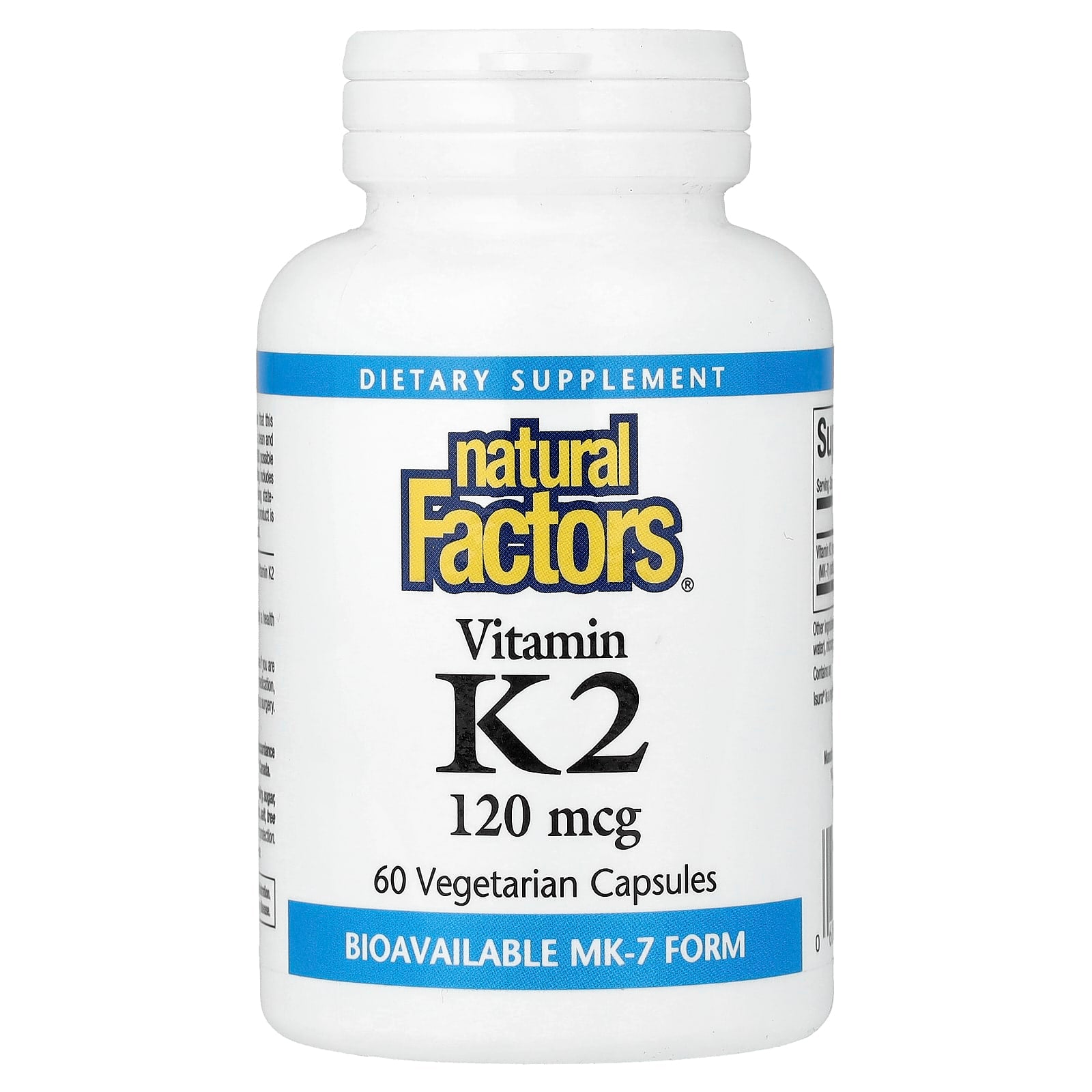 Natural Factors, Vitamin K2, 120 mcg, 60 Vegetarian Capsules UPC 068958012940 | Hilife Vitamins